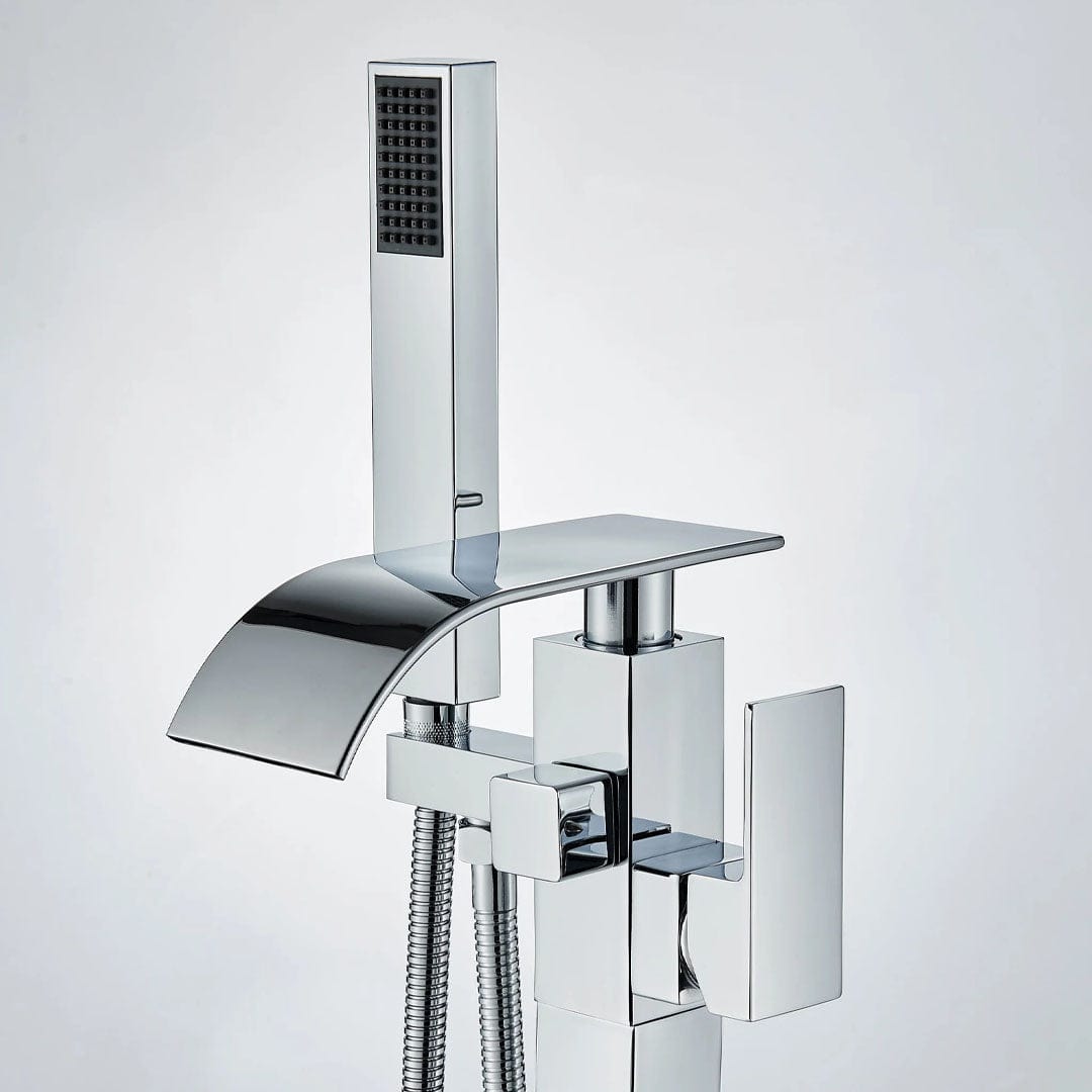 Baterie freestanding cu cadru patrat si efect de cascada, argintiu