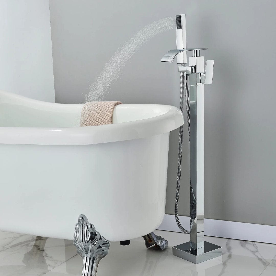 Baterie freestanding cu cadru patrat si efect de cascada, argintiu