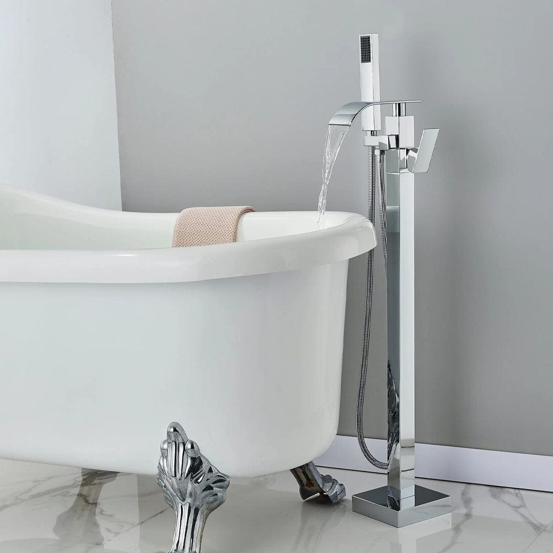 Baterie freestanding cu cadru patrat si efect de cascada, argintiu