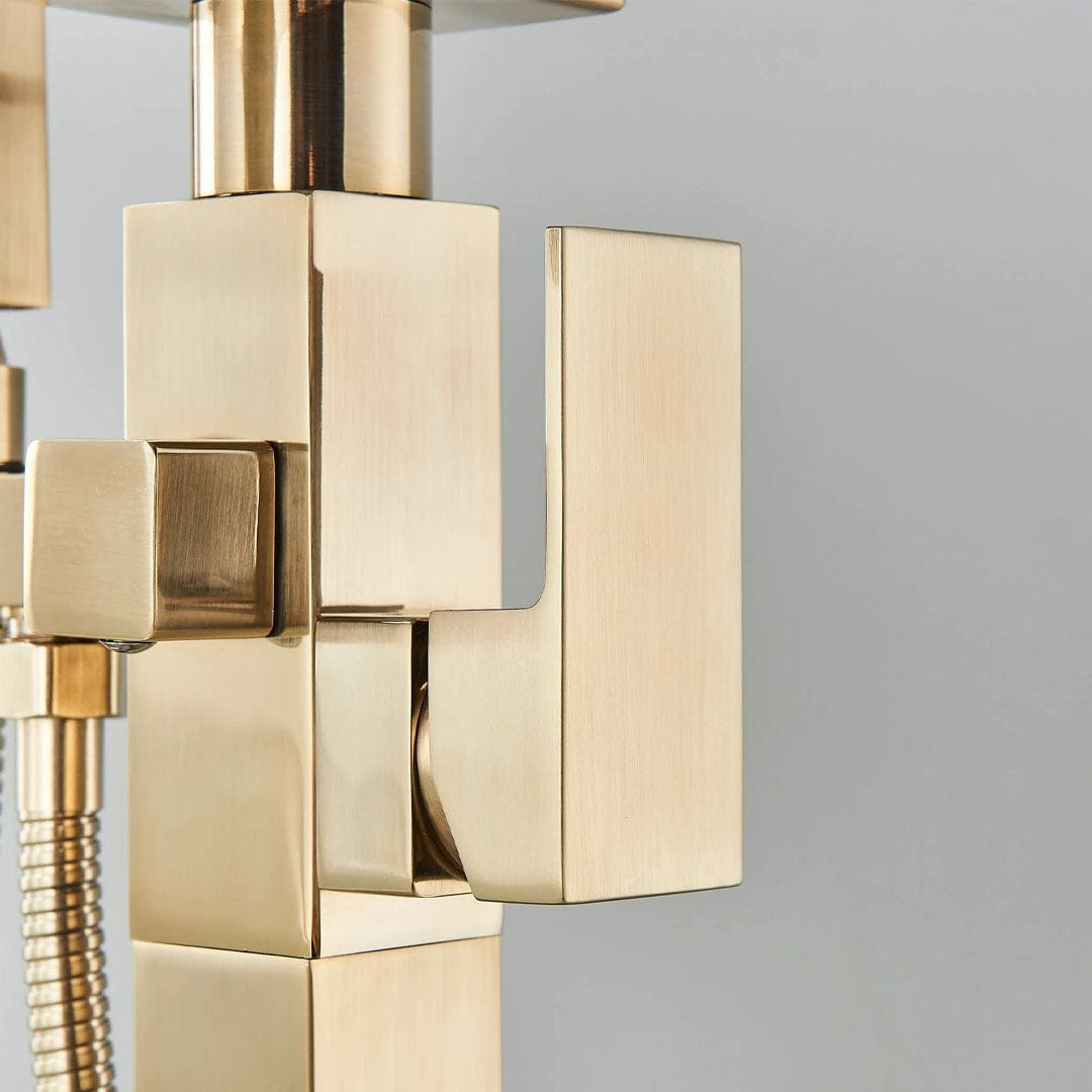 Baterie freestanding cu cadru patrat si efect de cascada, auriu periat