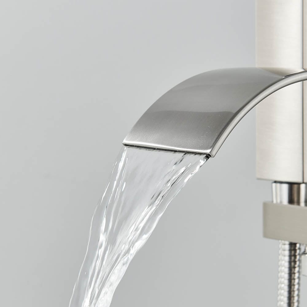 Baterie freestanding cu cadru patrat si efect de cascada, cu 2 functii de curgere, argintiu