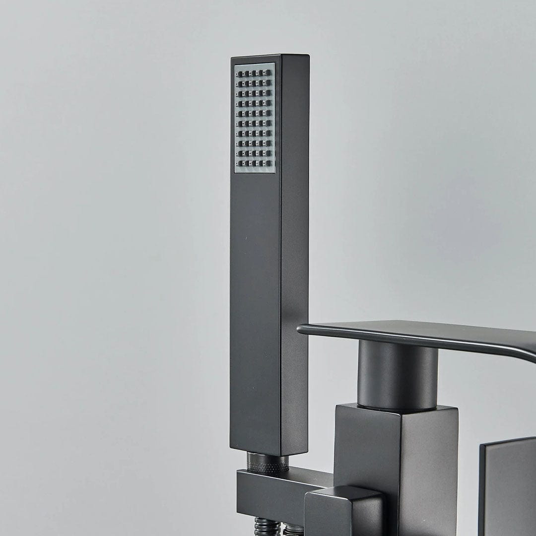 Baterie freestanding cu cadru patrat si efect de cascada, negru mat