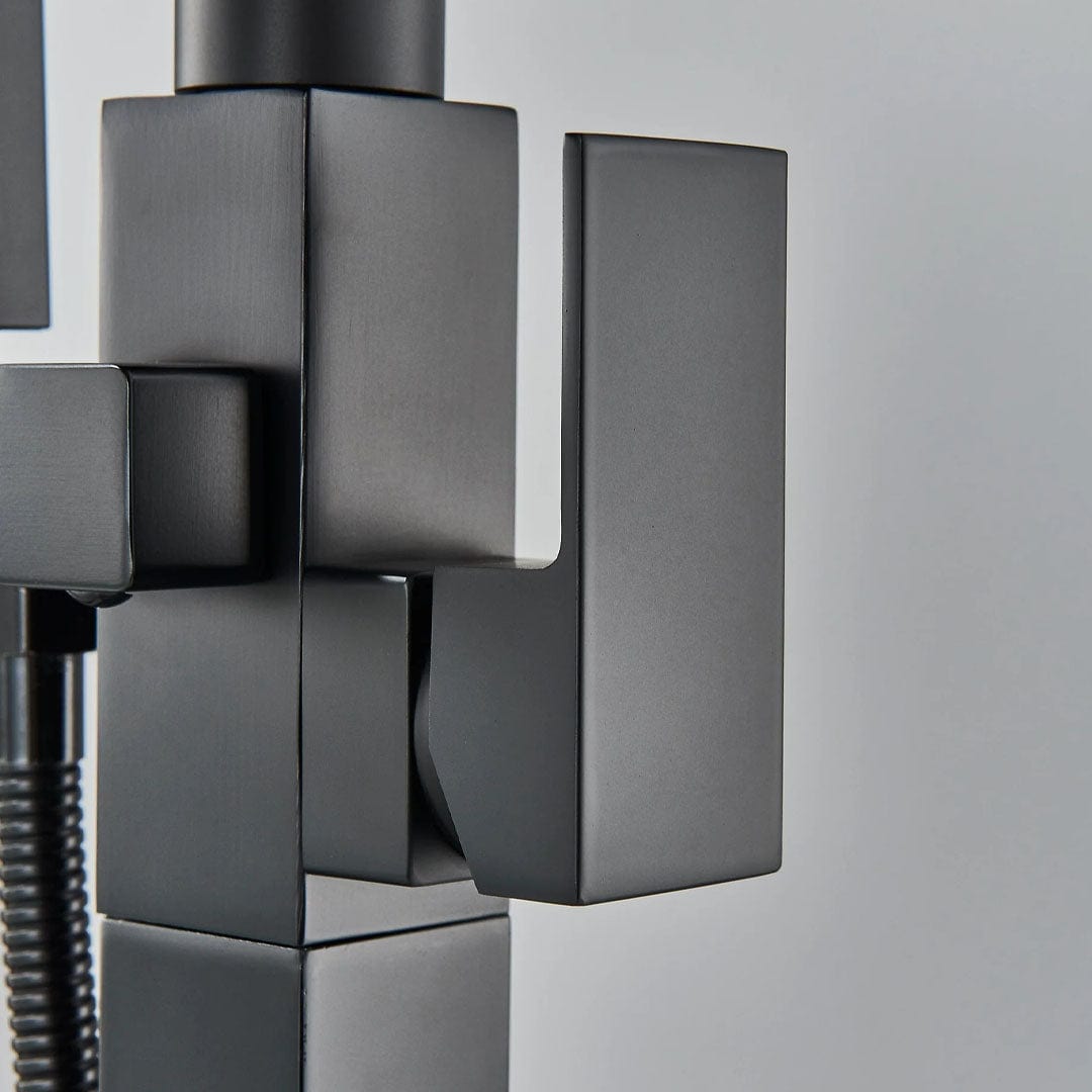 Baterie freestanding cu cadru patrat si efect de cascada, negru mat