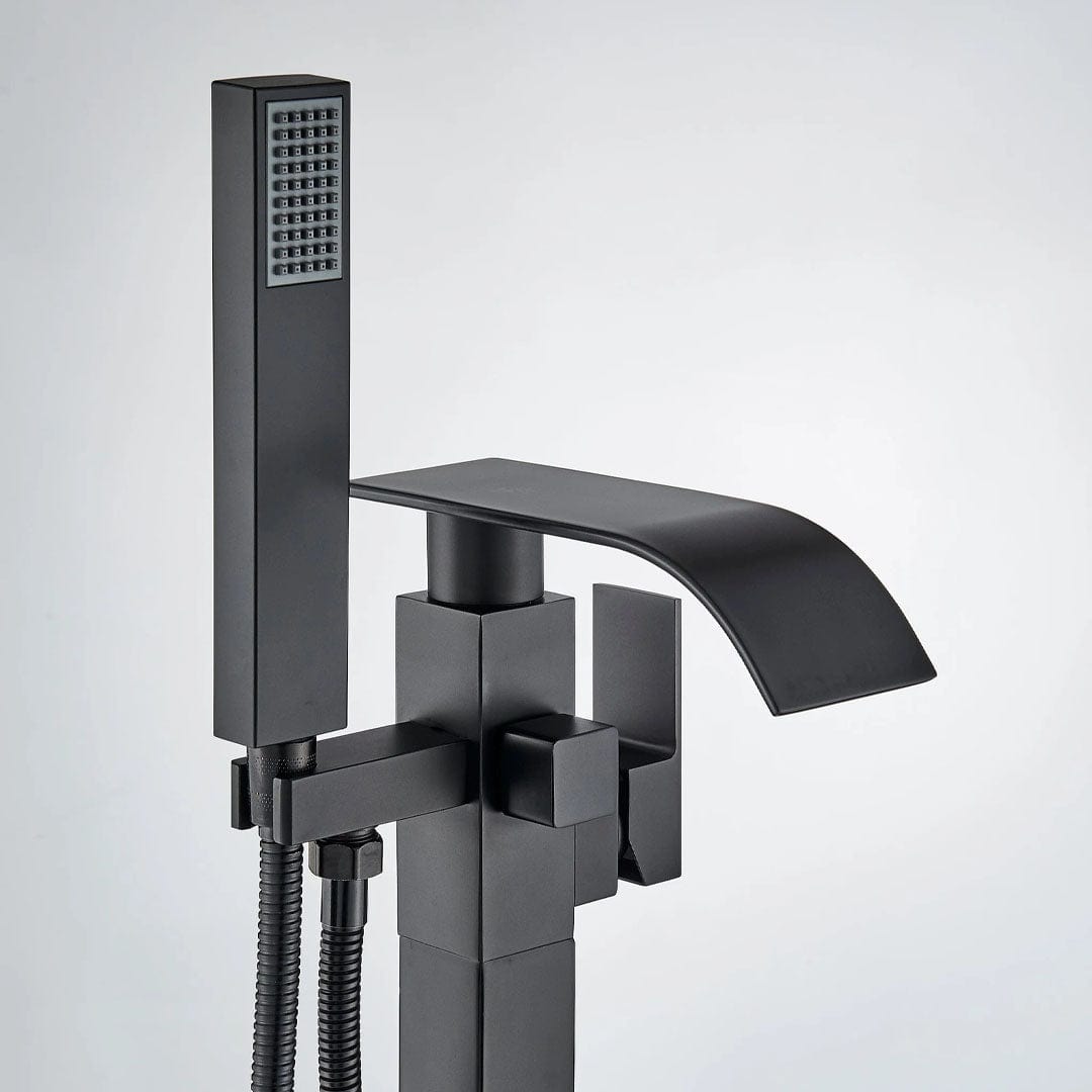 Baterie freestanding cu cadru patrat si efect de cascada, negru mat