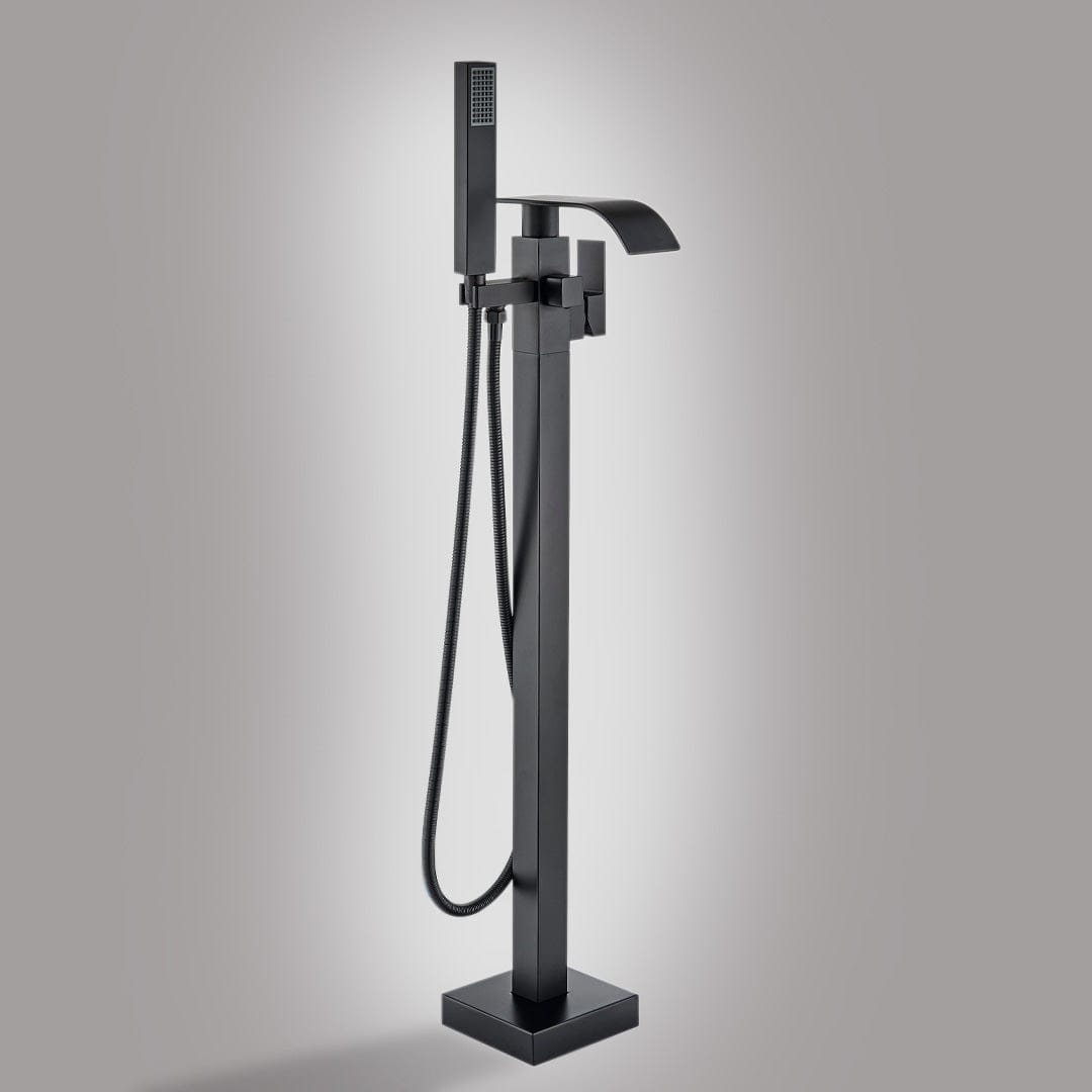 Baterie freestanding cu cadru patrat si efect de cascada, negru mat