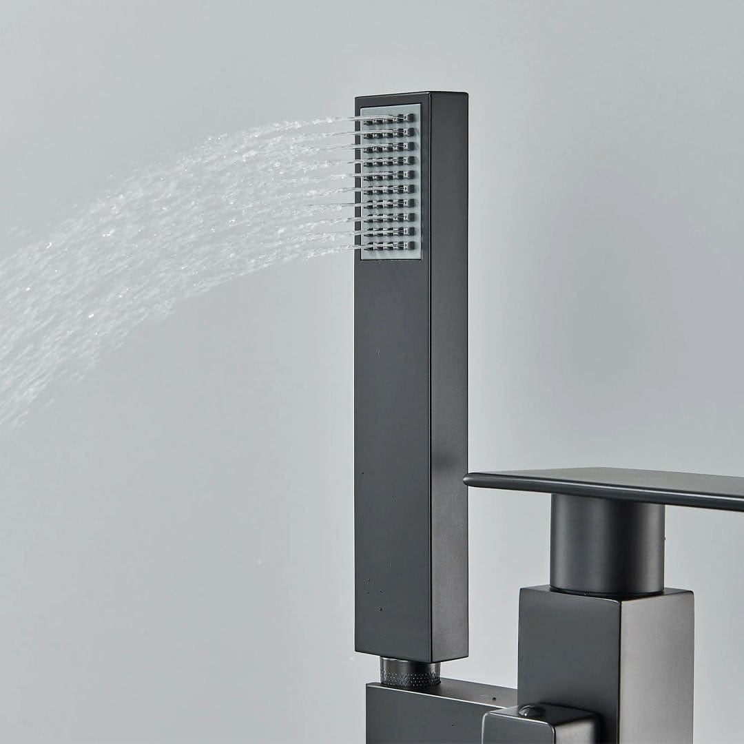 Baterie freestanding cu cadru patrat si efect de cascada, negru mat