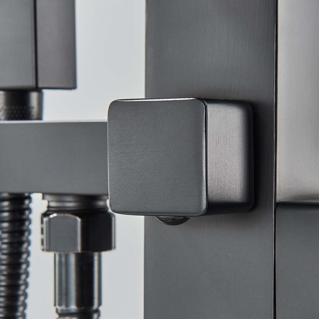 Baterie freestanding cu cadru patrat si efect de cascada, negru mat