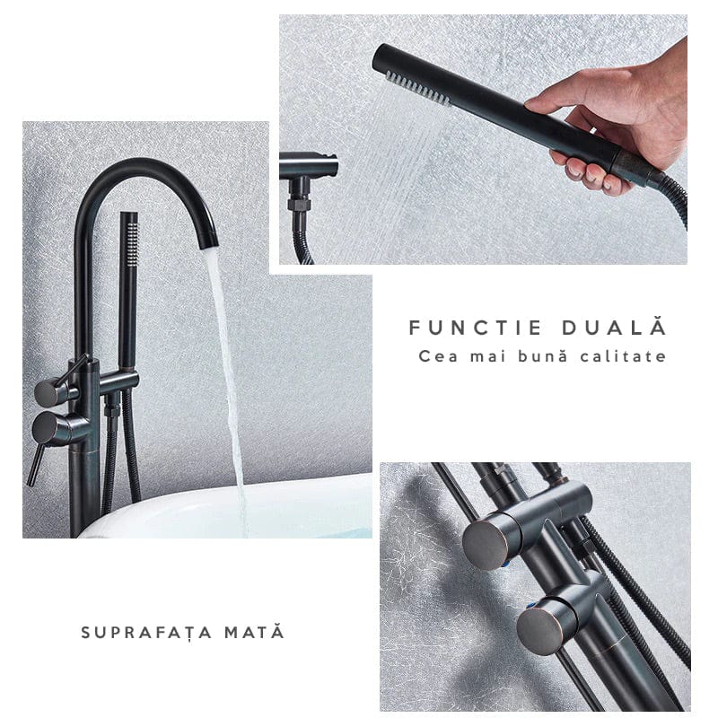 Baterie freestanding cu cadru rotund, finisaj negru mat