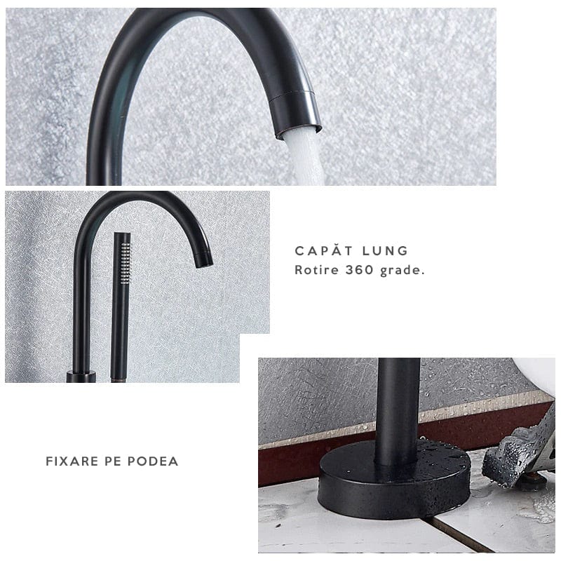 Baterie freestanding cu cadru rotund, finisaj negru mat