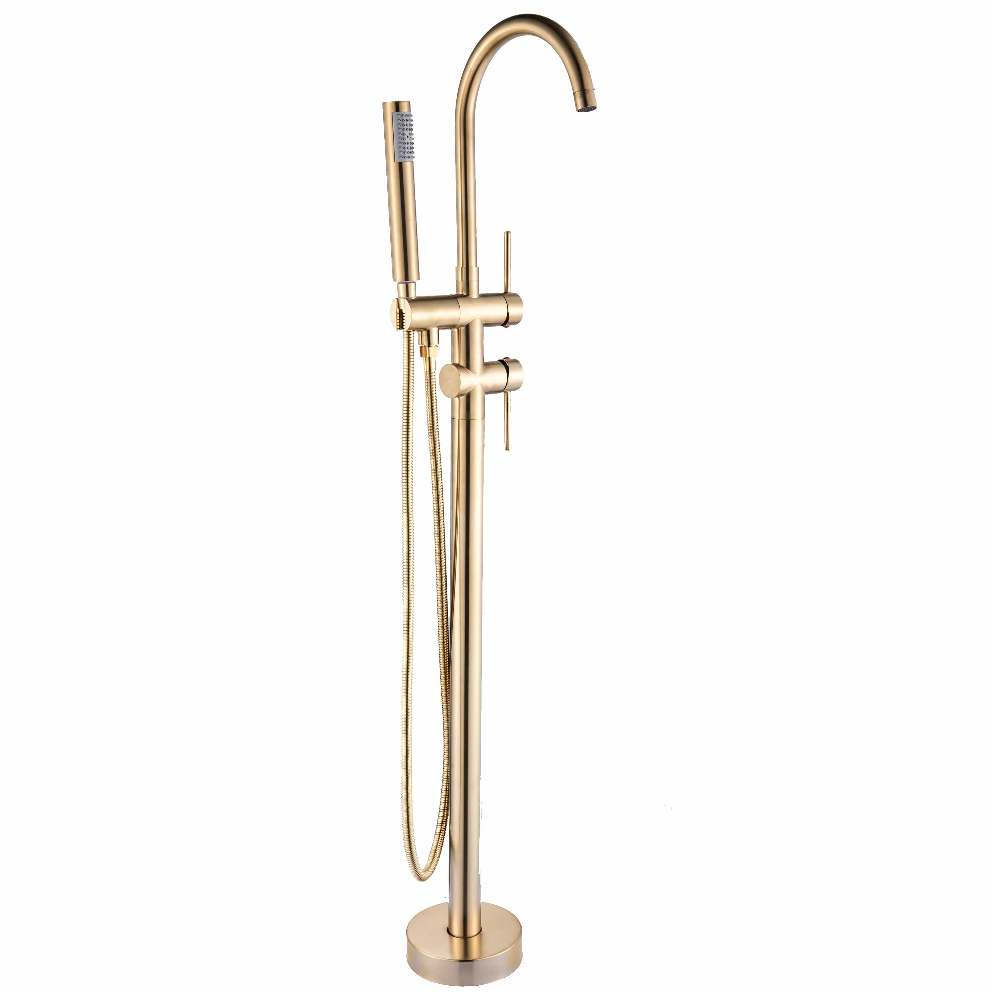 Baterie freestanding cu cadru rotund si rotire 360 grade, auriu nichelat