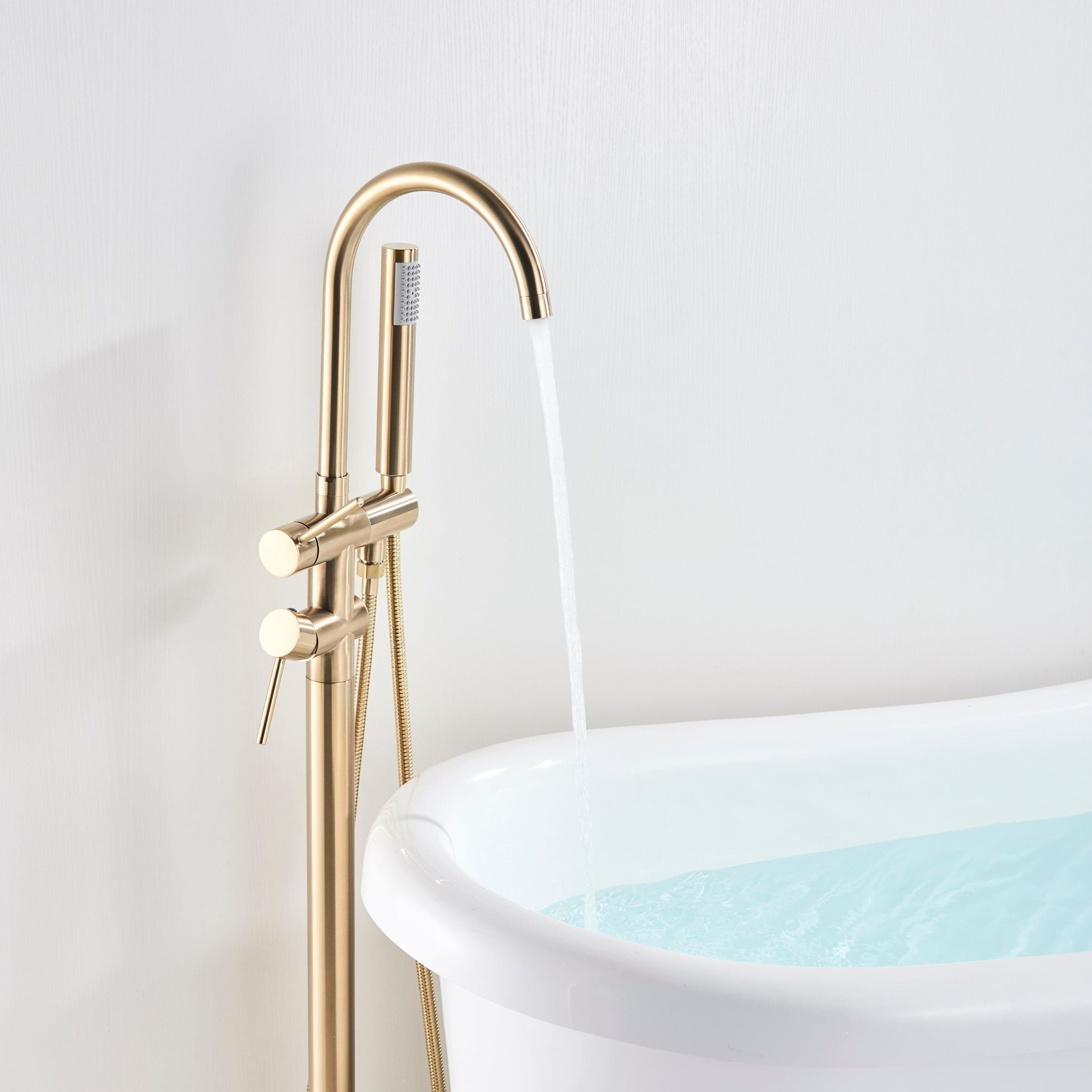 Baterie freestanding cu cadru rotund si rotire 360 grade, auriu nichelat