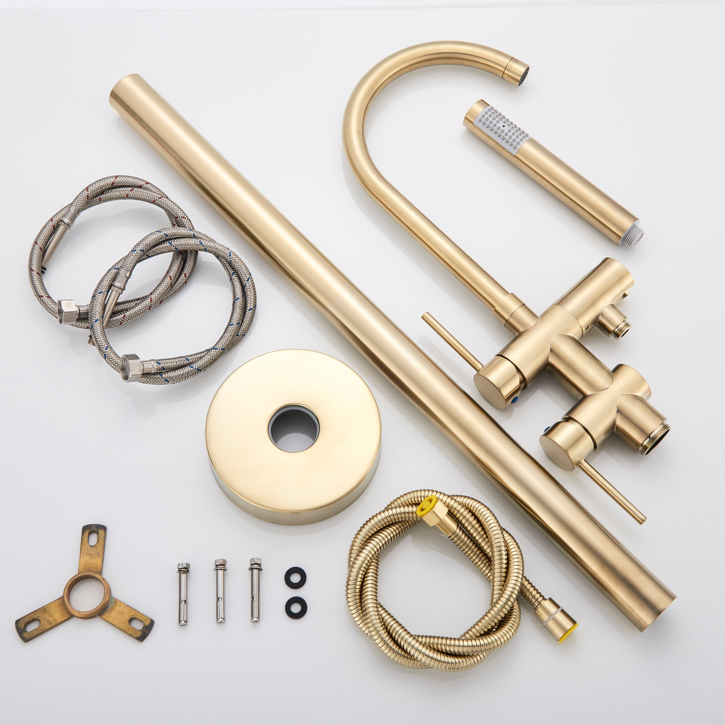 Baterie freestanding cu cadru rotund si rotire 360 grade, auriu nichelat