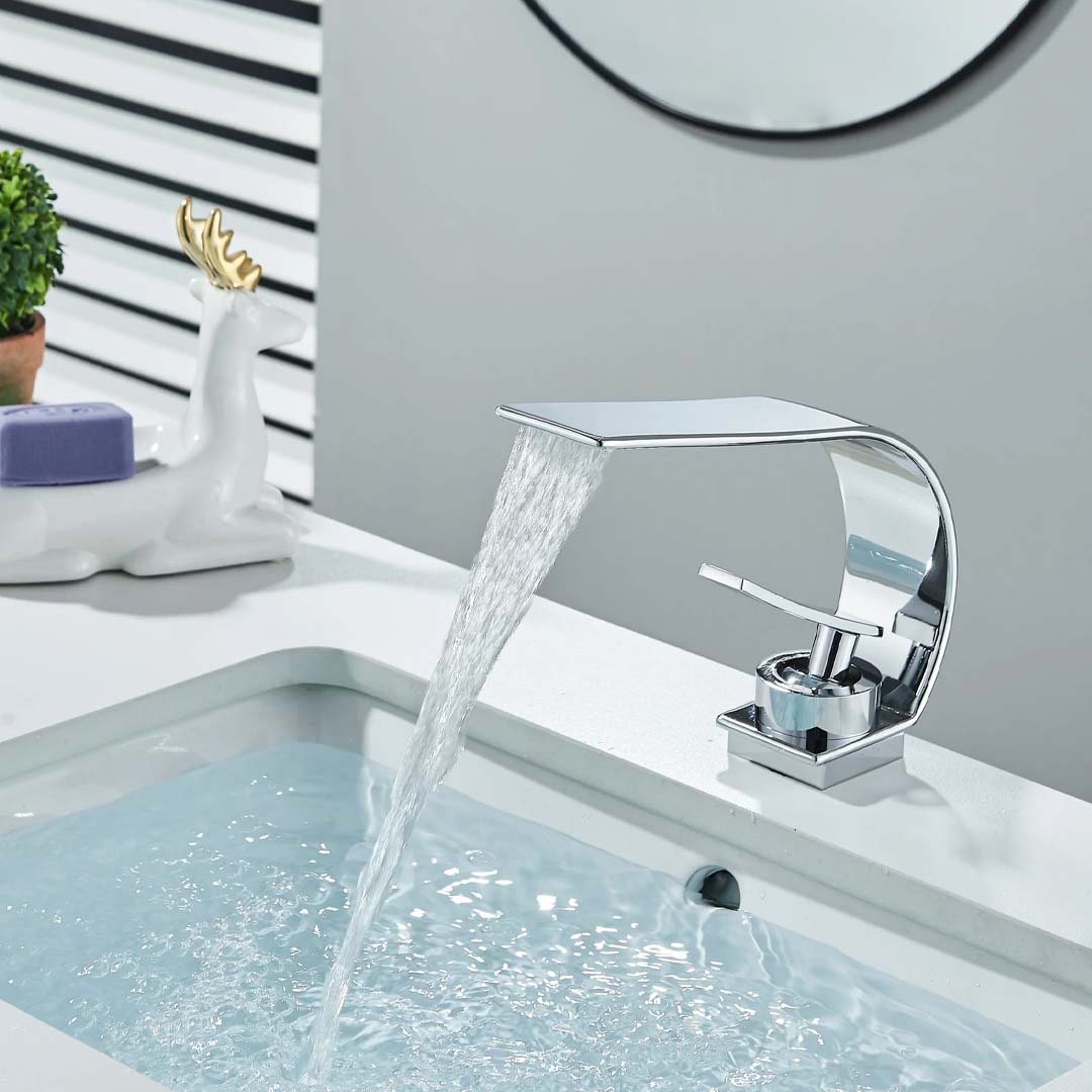 Baterie lavoar baie, argintiu lucios, curbata in forma de C