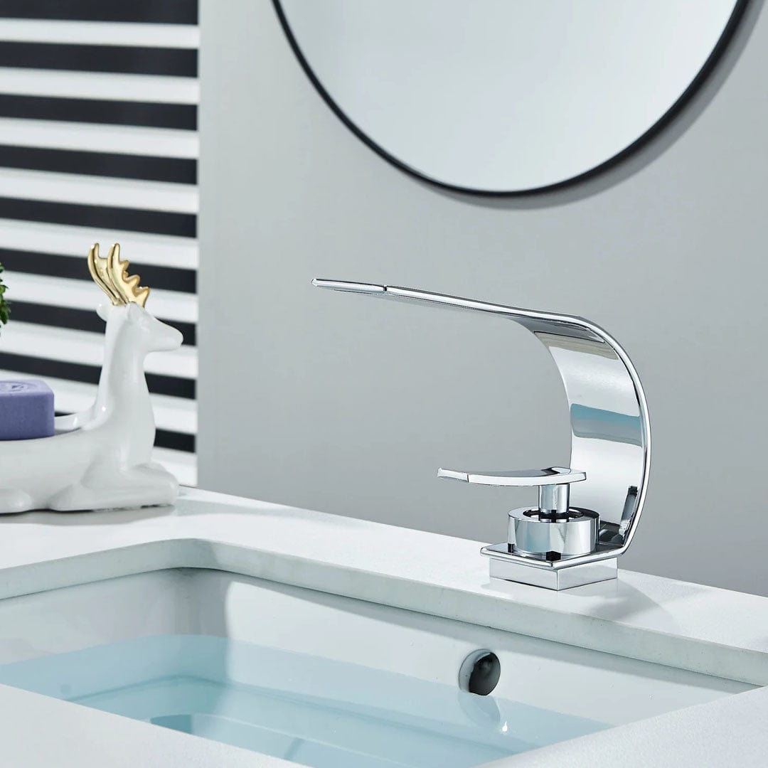 Baterie lavoar baie, argintiu lucios, curbata in forma de C