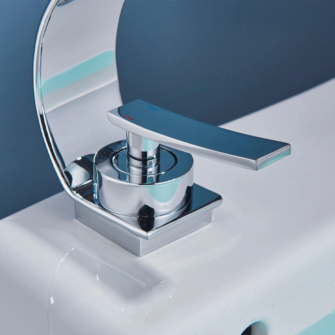 Baterie lavoar baie, argintiu lucios, curbata in forma de C