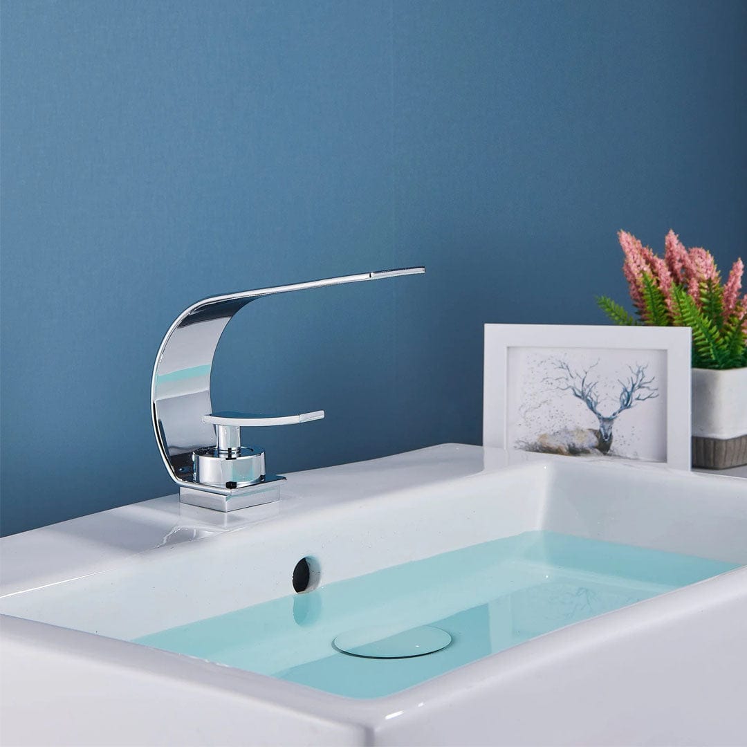 Baterie lavoar baie, argintiu lucios, curbata in forma de C