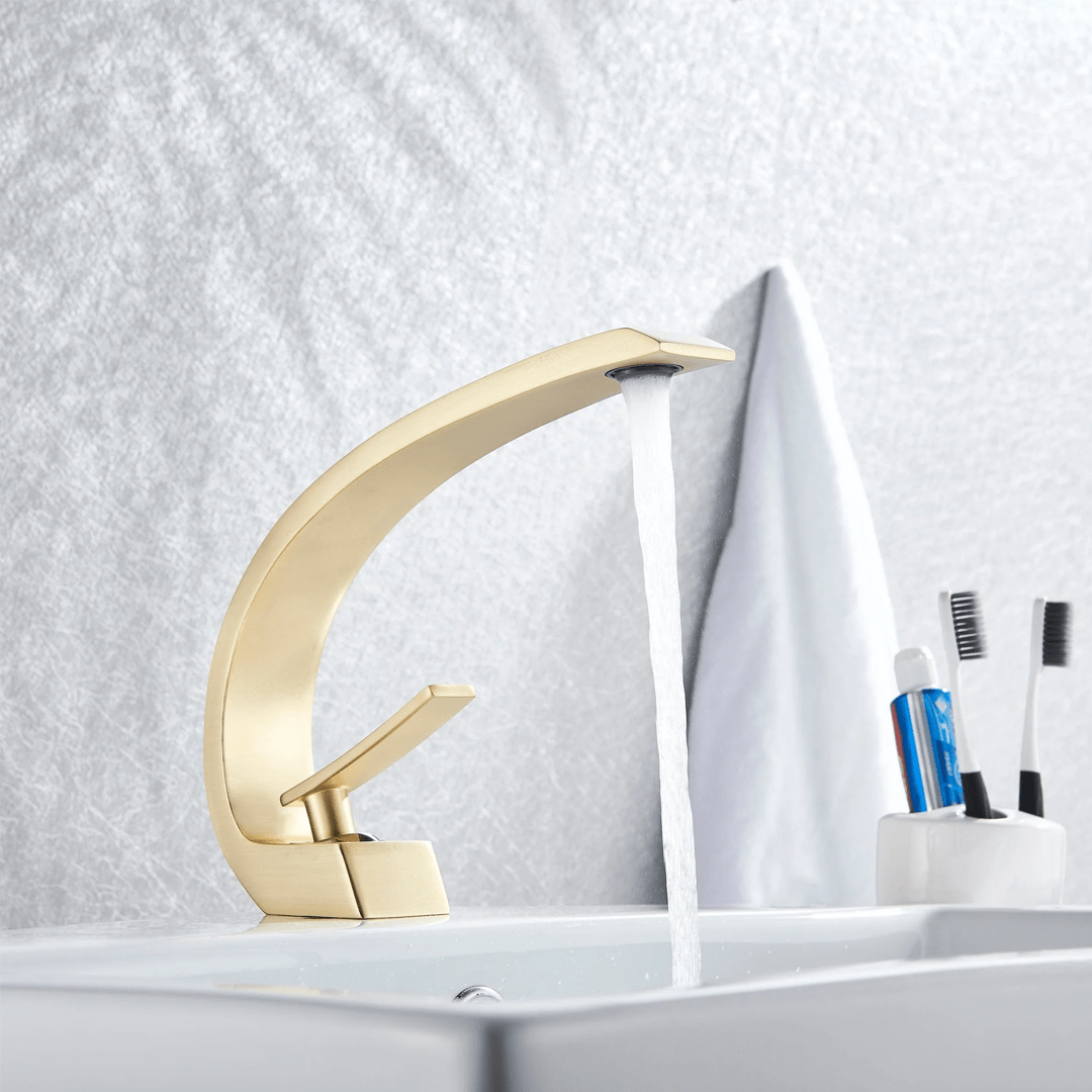 Baterie lavoar baie, auriu nichelat, curbata in forma de C