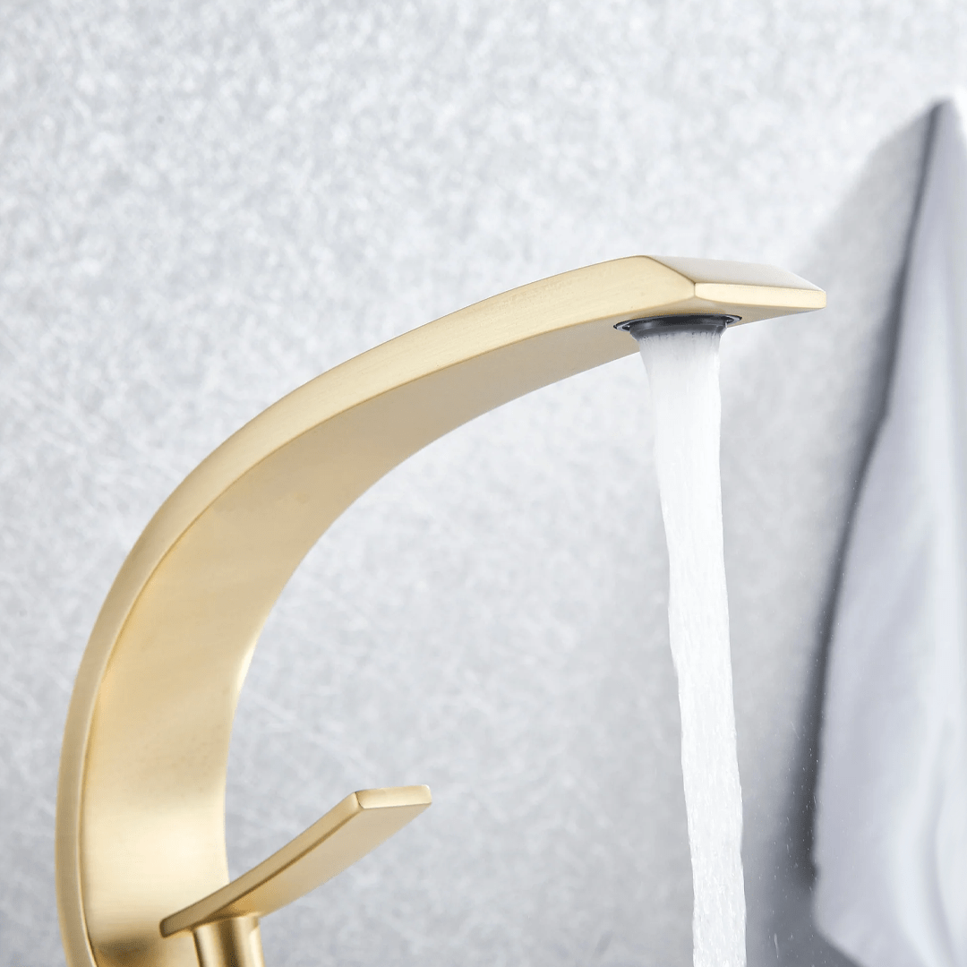 Baterie lavoar baie, auriu nichelat, curbata in forma de C