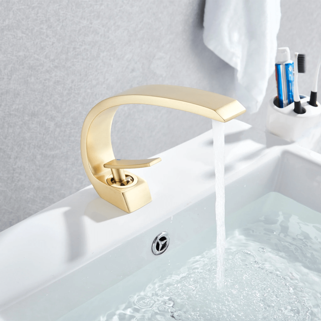 Baterie lavoar baie, auriu nichelat, curbata in forma de C