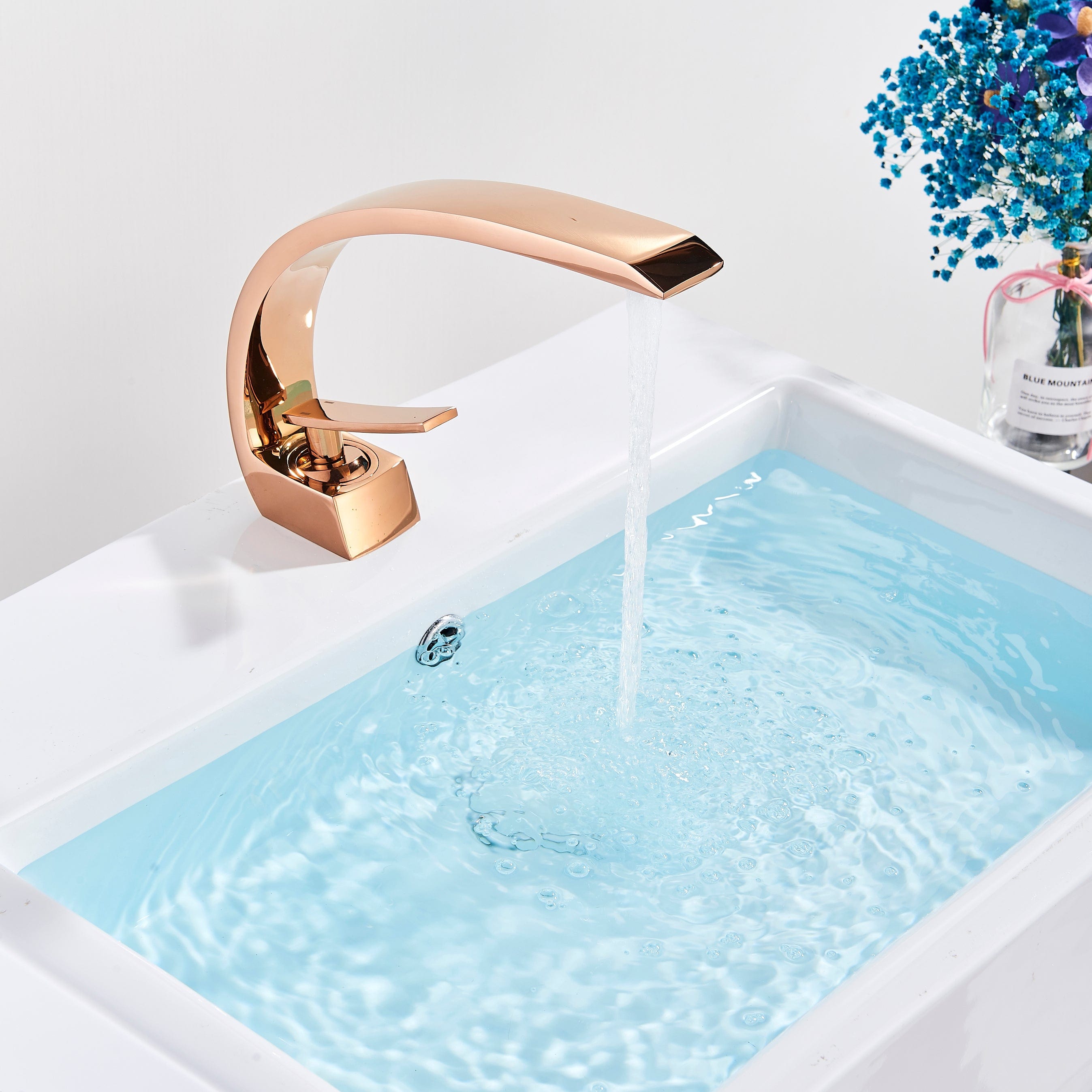 Baterie lavoar baie, bronz, curbata in forma de C