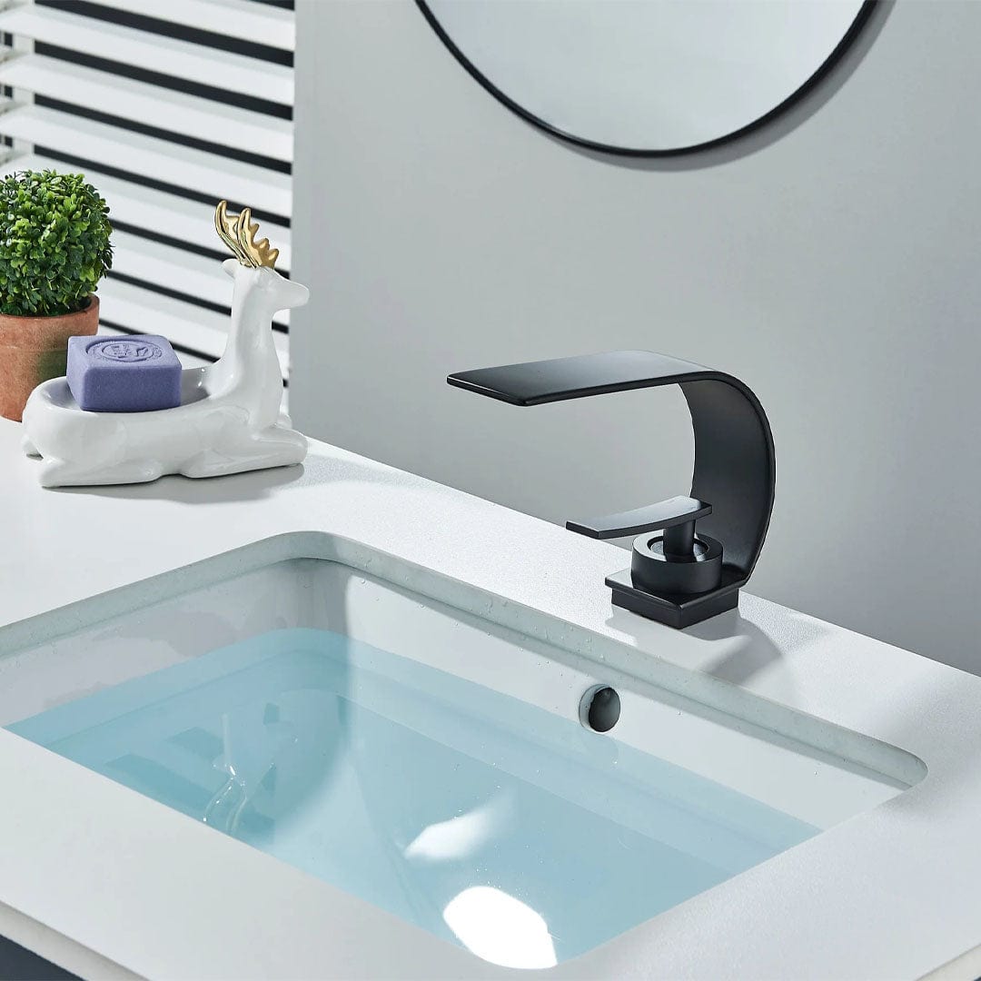 Baterie lavoar baie, negru mat, curbata in forma de C