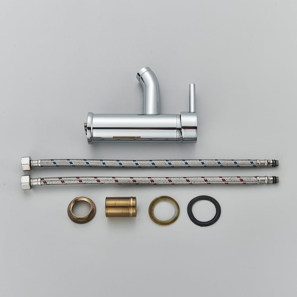 Baterie lavoar/bideu cu montare pe chiuveta, cu un singur maner si orificiu, argintiu cromat