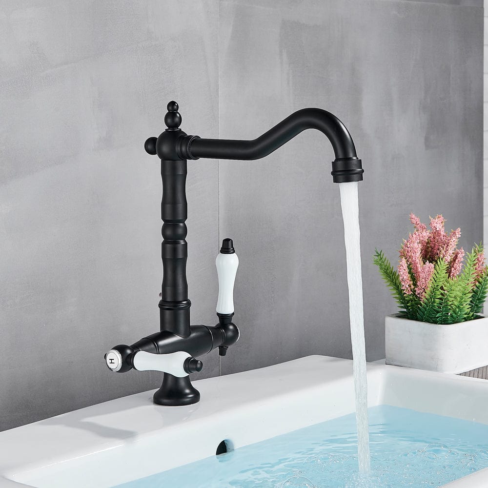 Baterie lavoar/bucatarie retro, inalta, cu montare pe chiuveta sau blat, negru mat