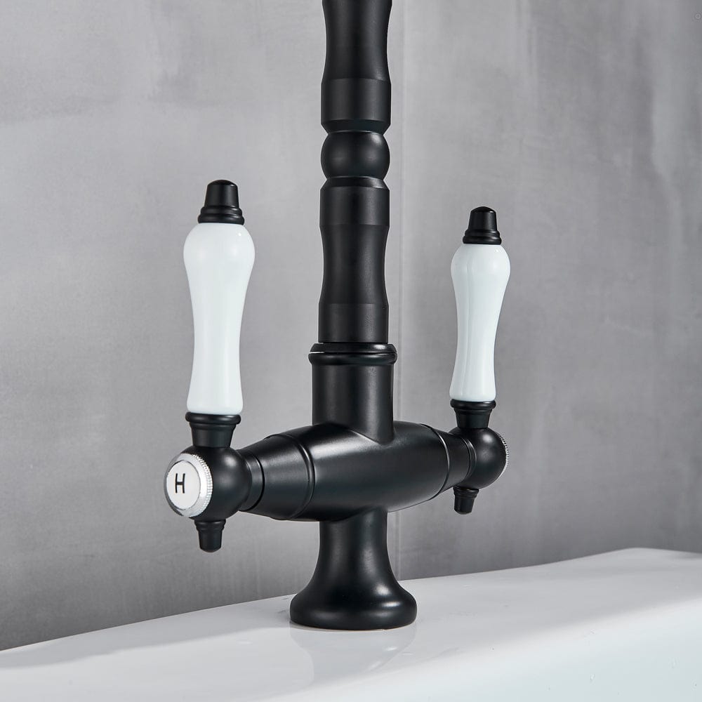 Baterie lavoar/bucatarie retro, inalta, cu montare pe chiuveta sau blat, negru mat