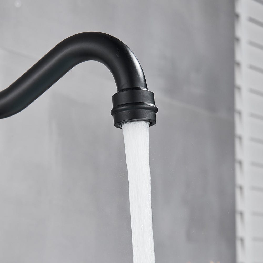 Baterie lavoar/bucatarie retro, inalta, cu montare pe chiuveta sau blat, negru mat