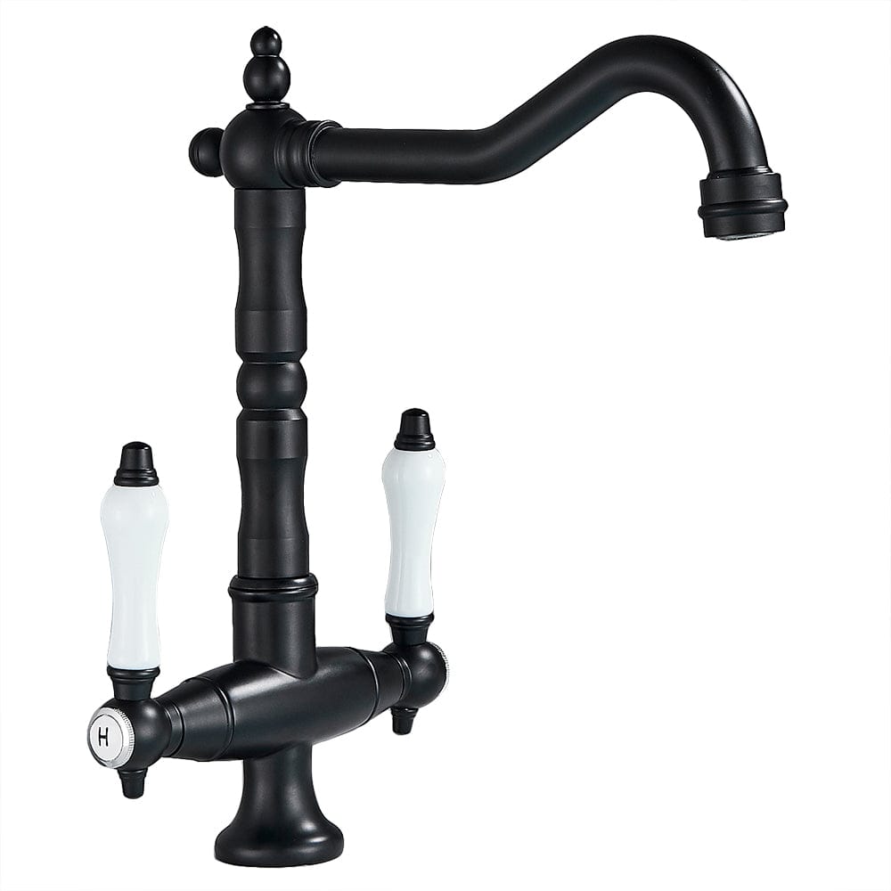 Baterie lavoar/bucatarie retro, inalta, cu montare pe chiuveta sau blat, negru mat