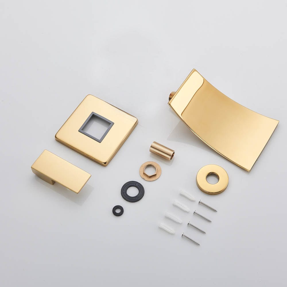 Baterie lavoar Cascade, auriu lucios, cu montare in perete