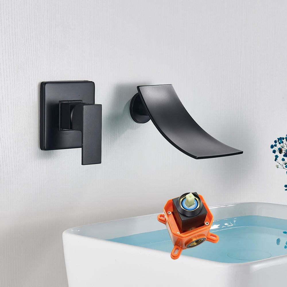 Baterie lavoar Cascade, negru mat, cu montare in perete