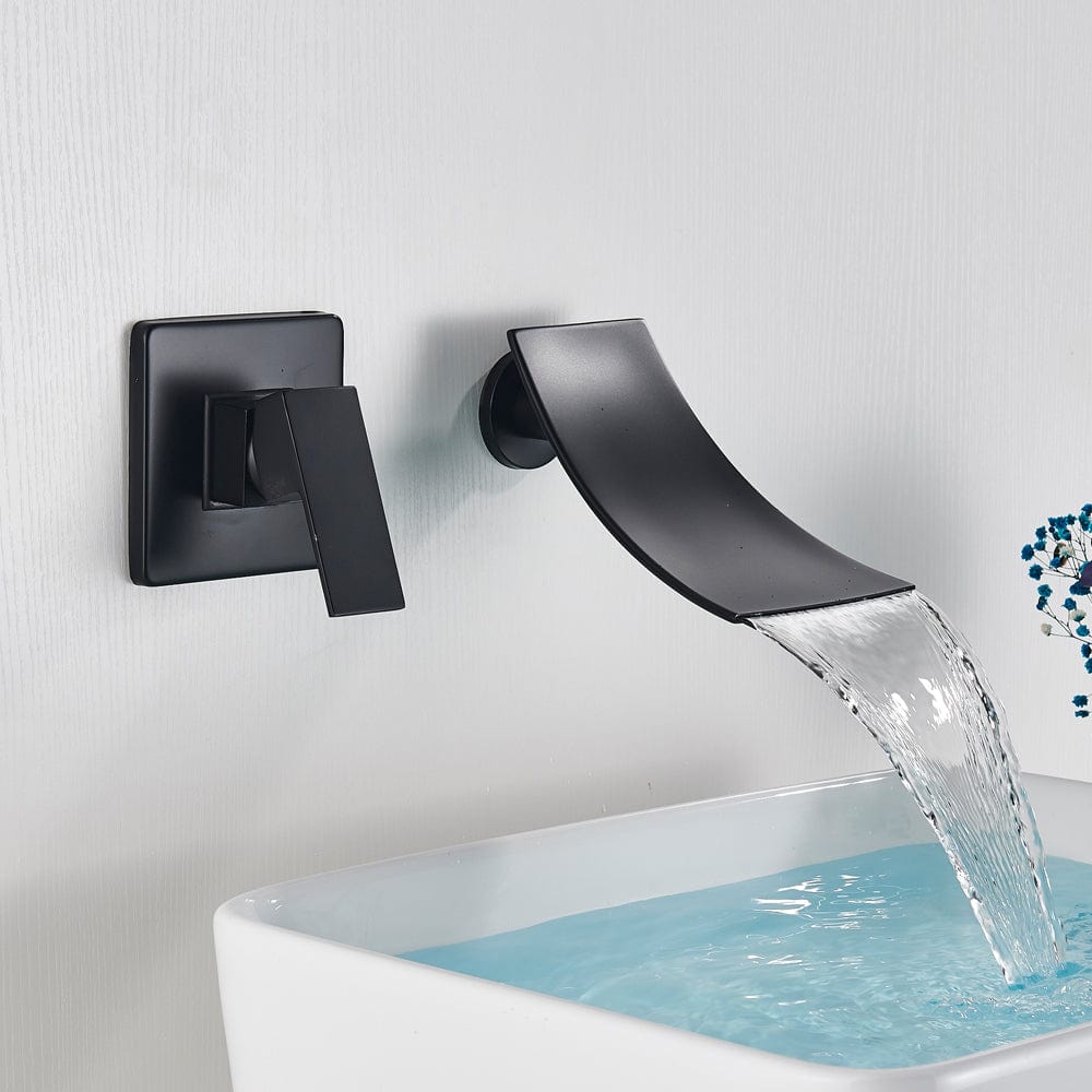 Baterie lavoar Cascade, negru mat, cu montare in perete