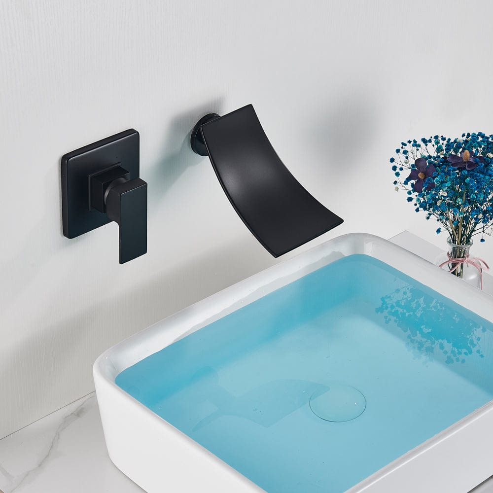 Baterie lavoar Cascade, negru mat, cu montare in perete