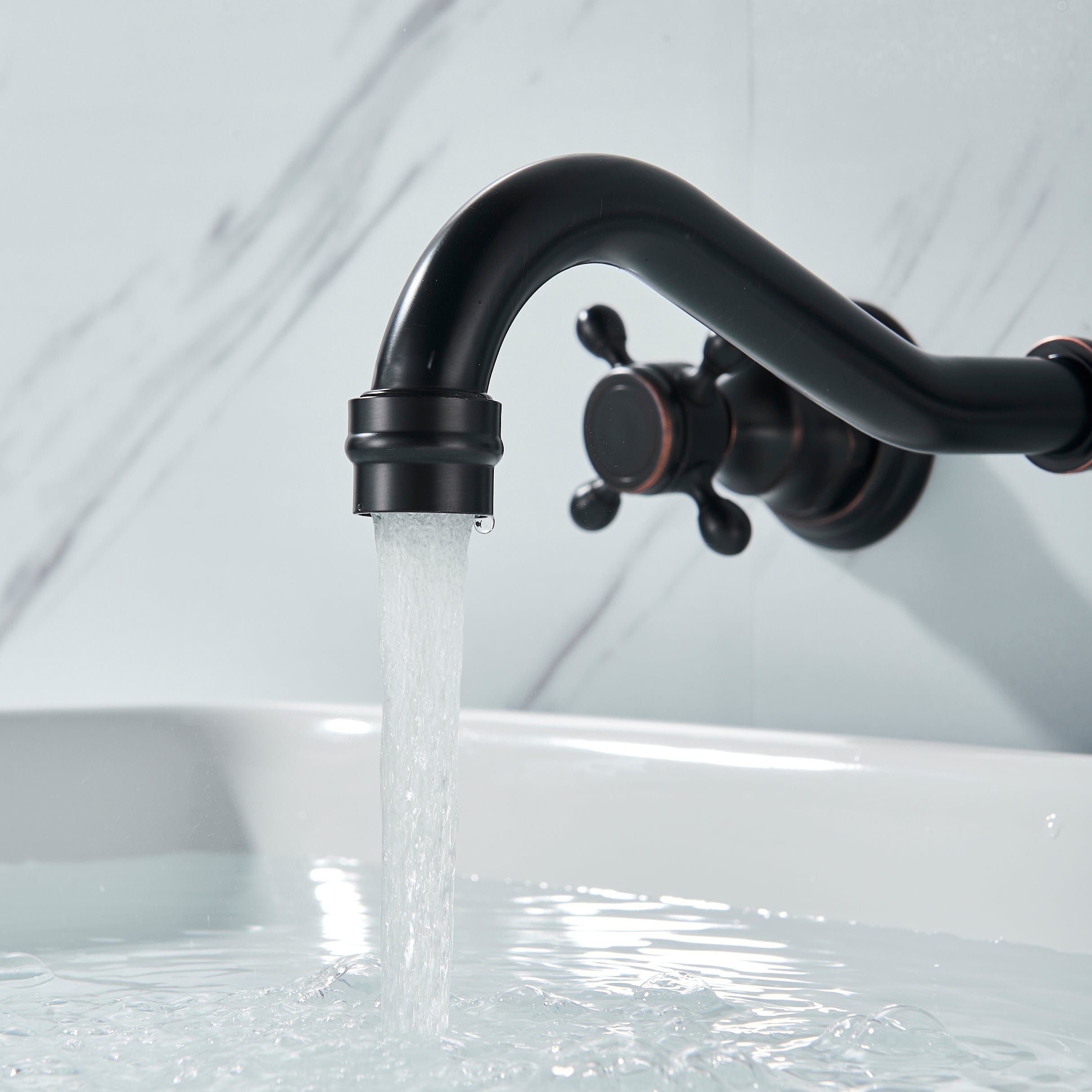 Baterie lavoar Chester cu montare in perete, din alama, cu 2 manere, negru