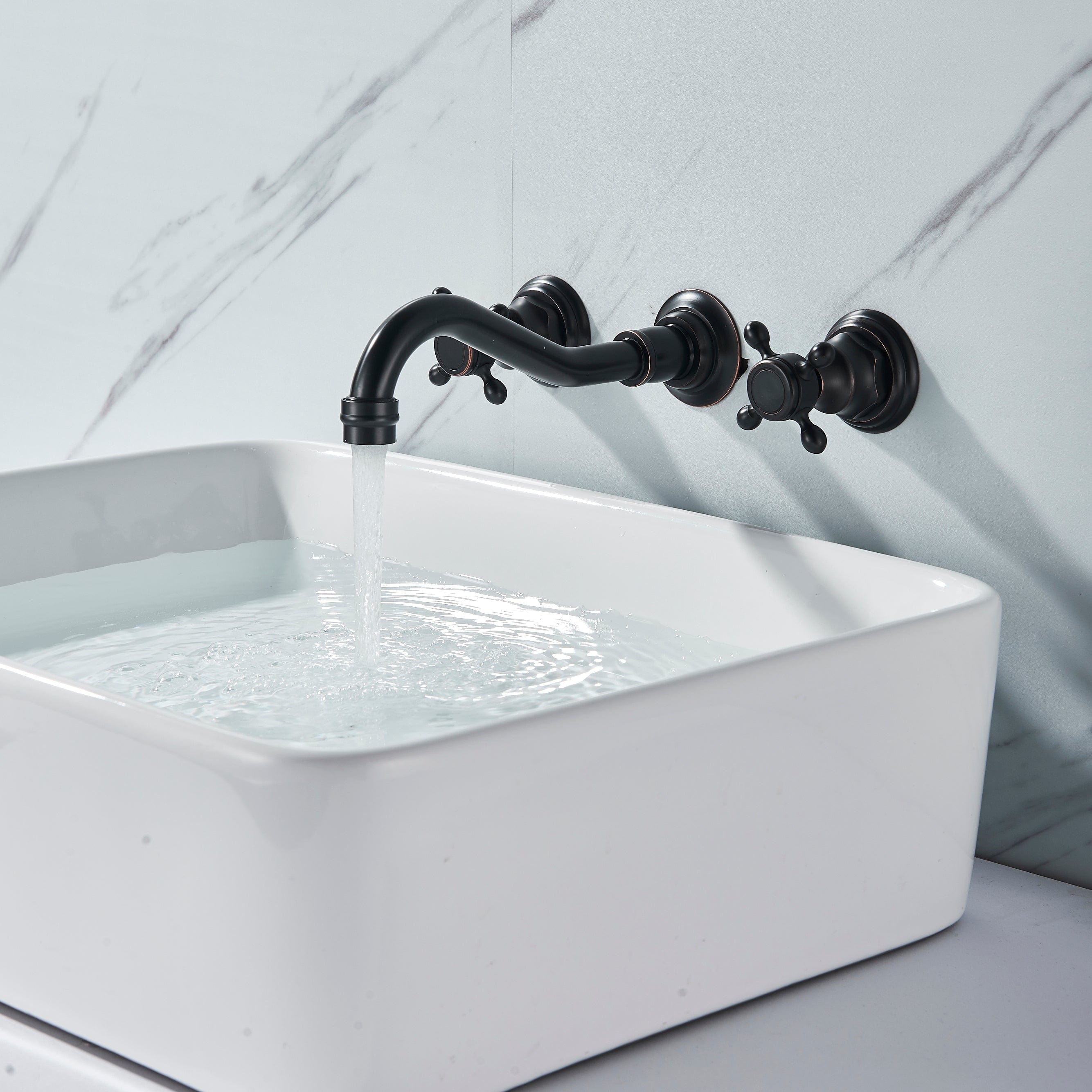 Baterie lavoar Chester cu montare in perete, din alama, cu 2 manere, negru