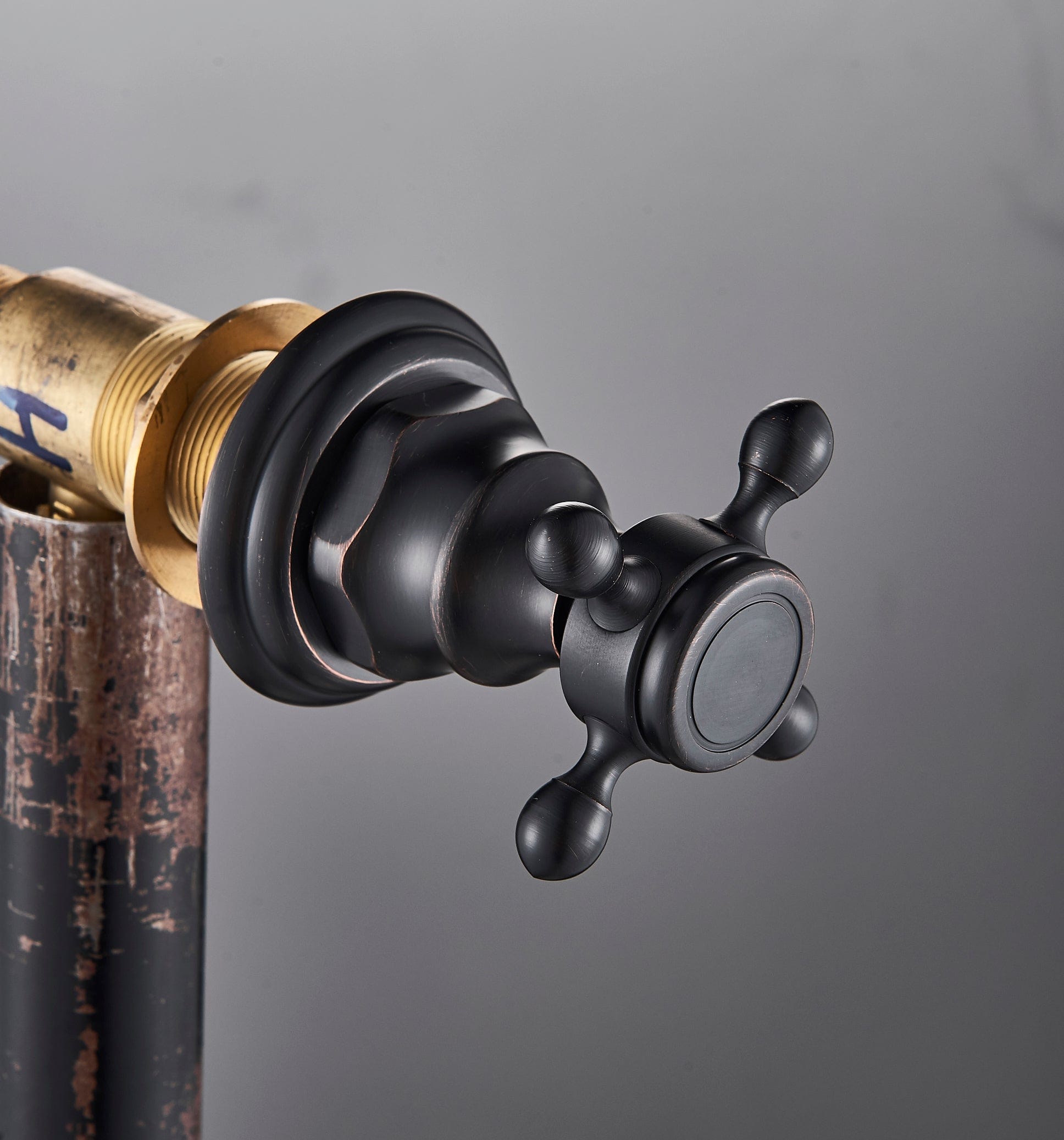 Baterie lavoar Chester cu montare in perete, din alama, cu 2 manere, negru