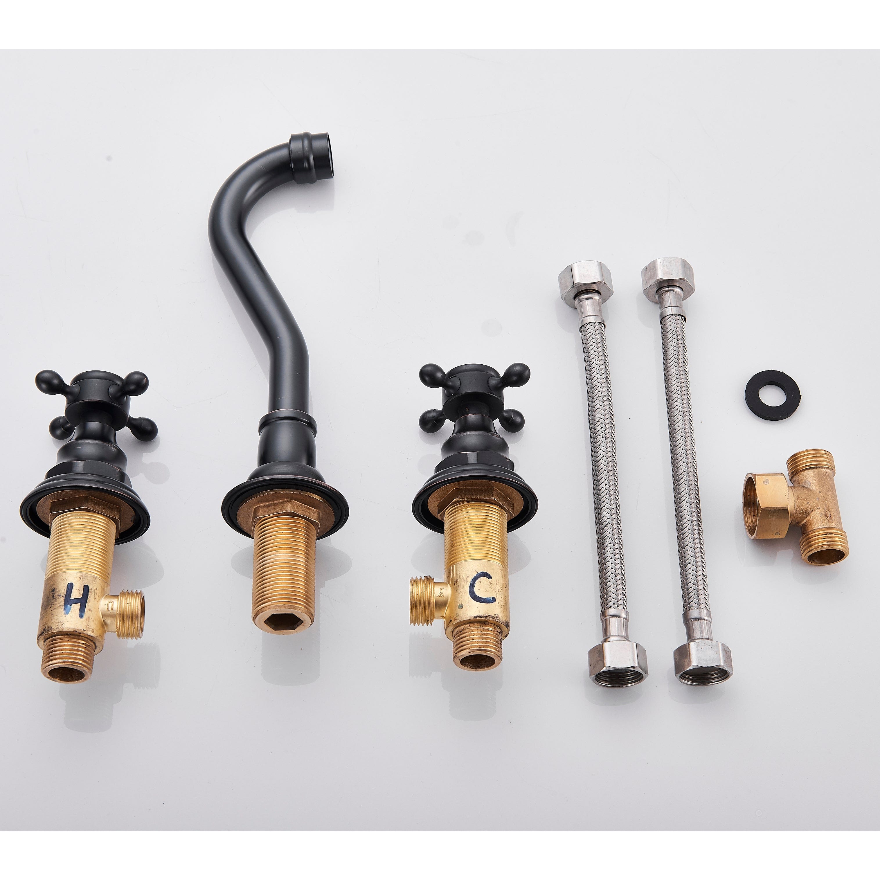 Baterie lavoar Chester cu montare in perete, din alama, cu 2 manere, negru