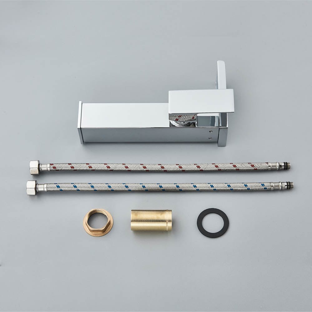 Baterie lavoar cu led, tip cascada, argintiu