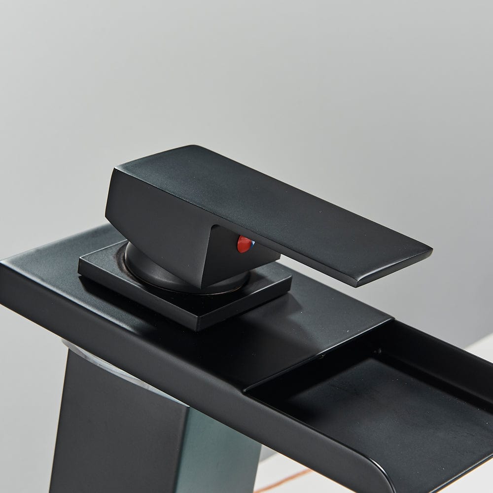 Baterie lavoar cu LED, tip cascada, cu un singur orificiu, negru