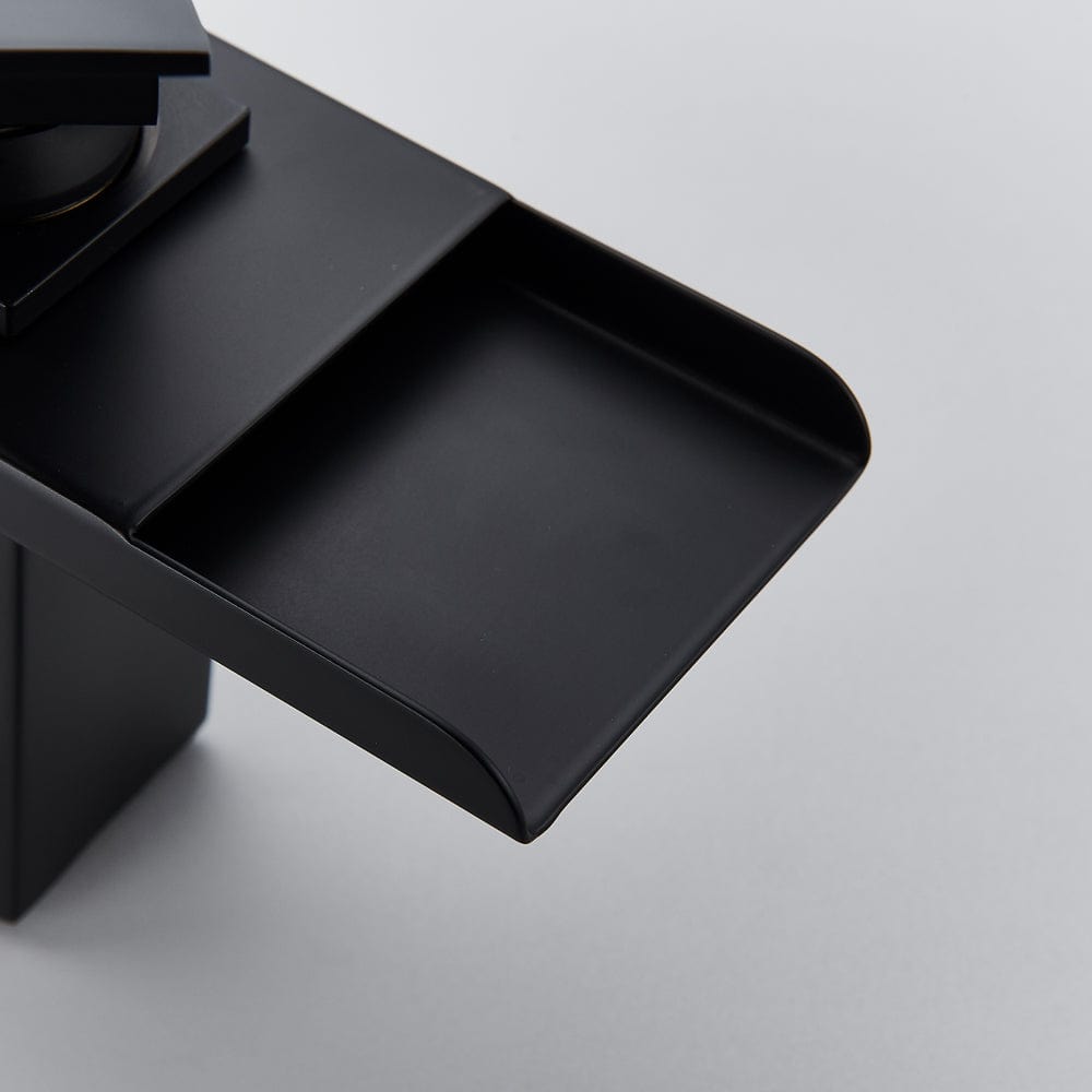 Baterie lavoar cu LED, tip cascada, cu un singur orificiu, negru