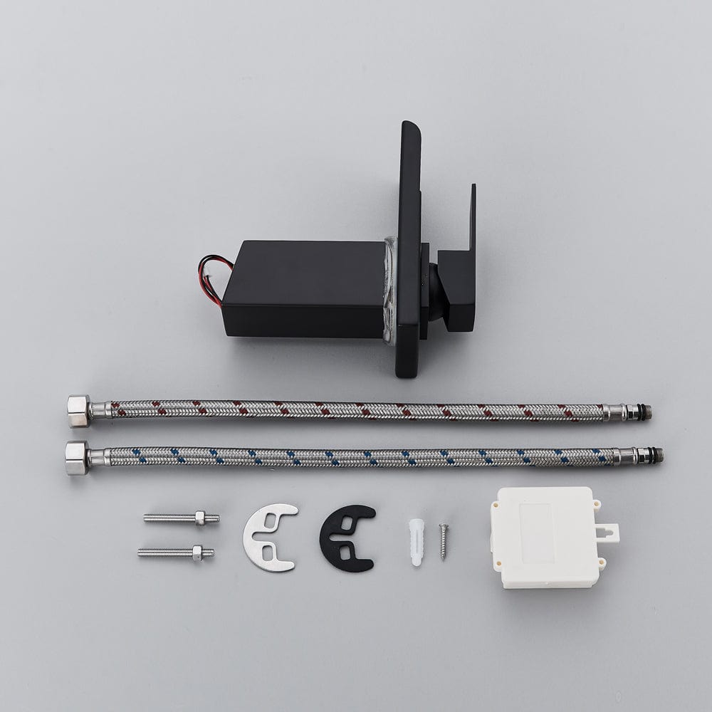 Baterie lavoar cu LED, tip cascada, cu un singur orificiu, negru