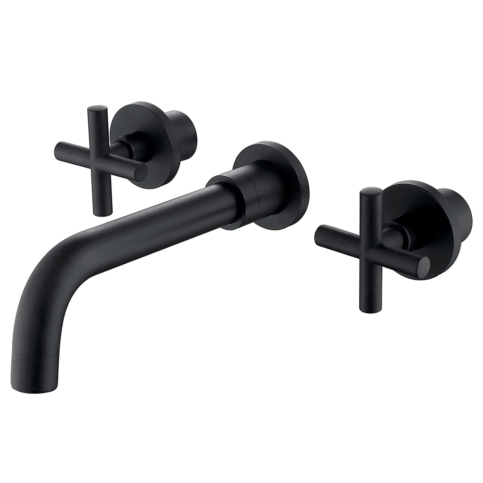 Baterie lavoar, cu montare in perete, din alama, cu 2 manere, negru mat