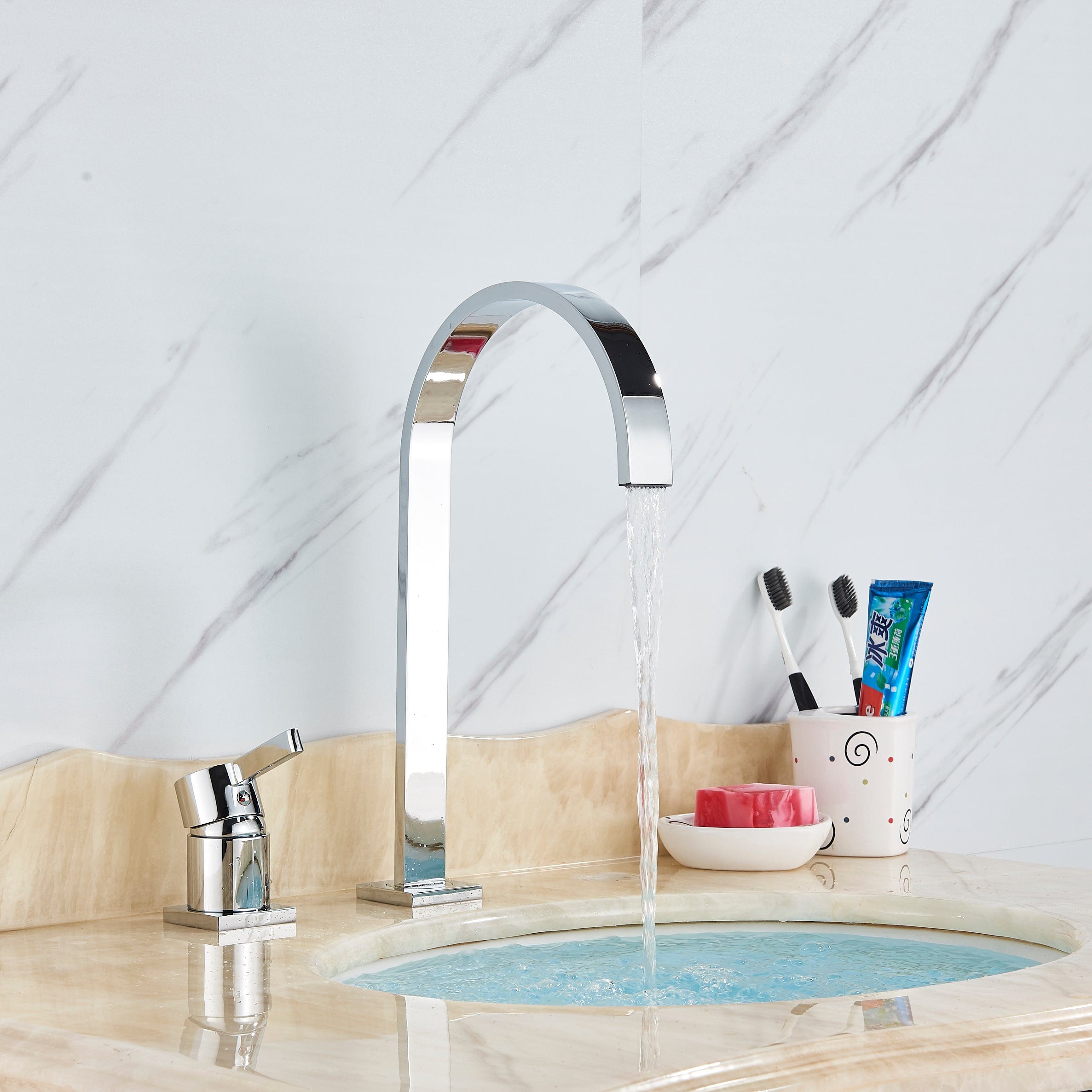 Baterie lavoar cu montare pe blat, cu monocomanda, argintiu cromat