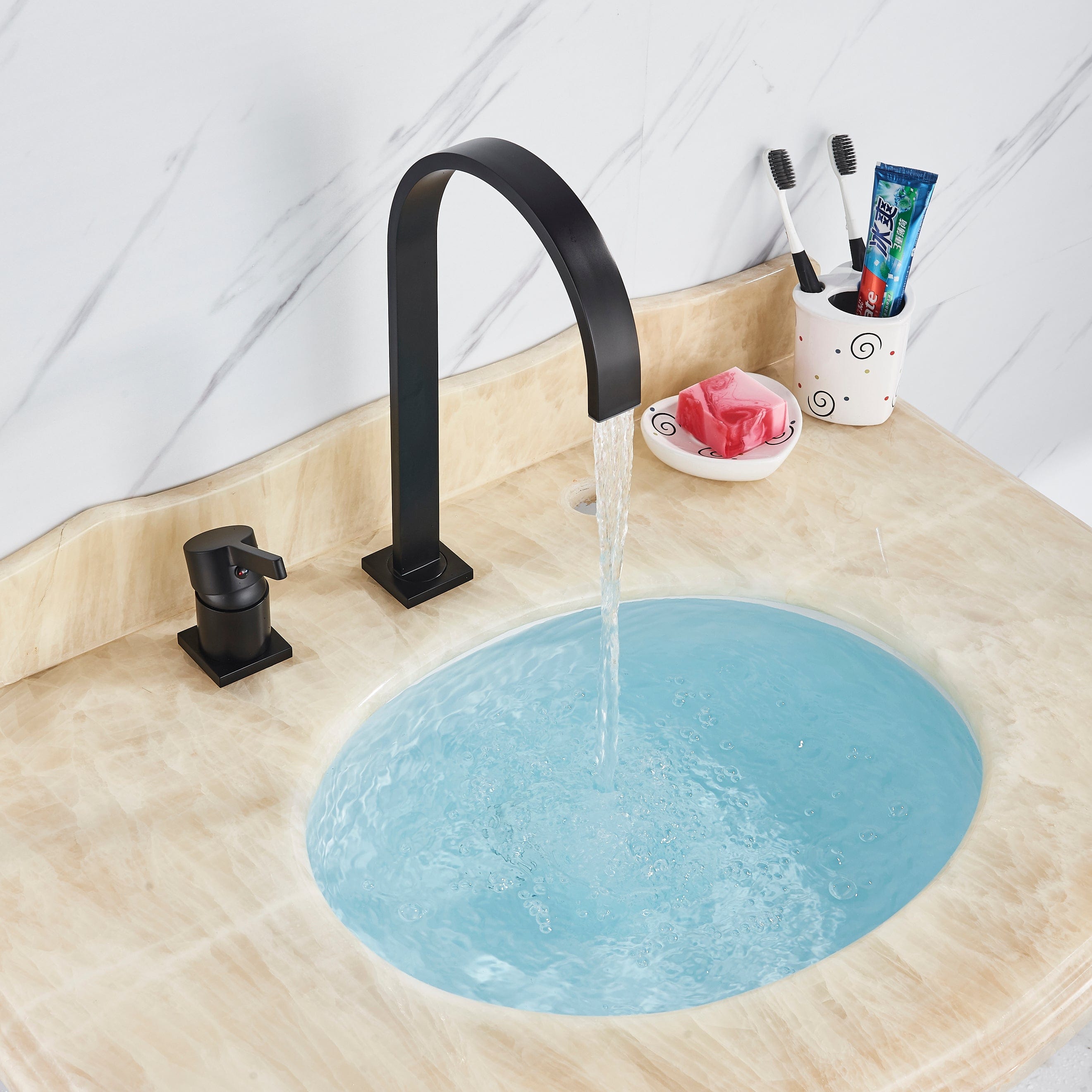 Baterie lavoar cu montare pe blat, cu monocomanda, negru mat