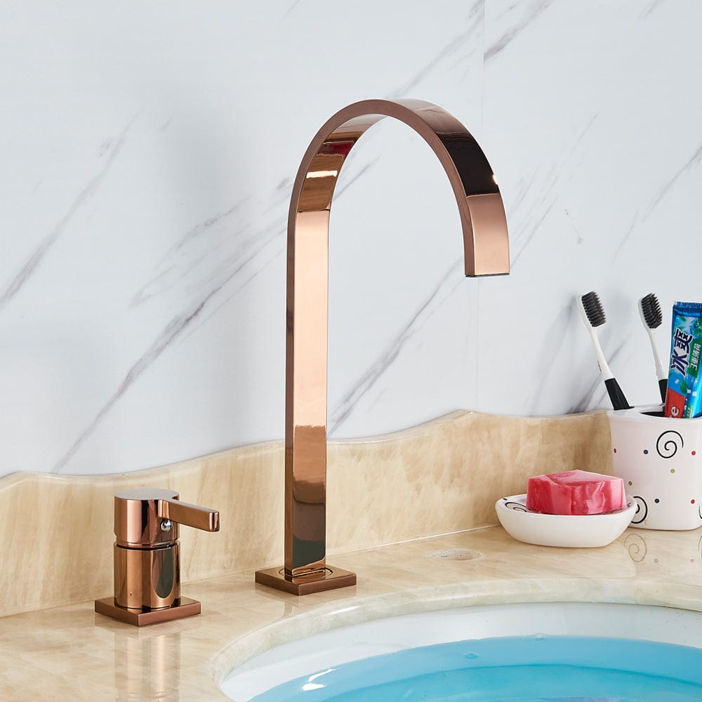 Baterie lavoar cu montare pe blat, cu monocomanda, rose gold