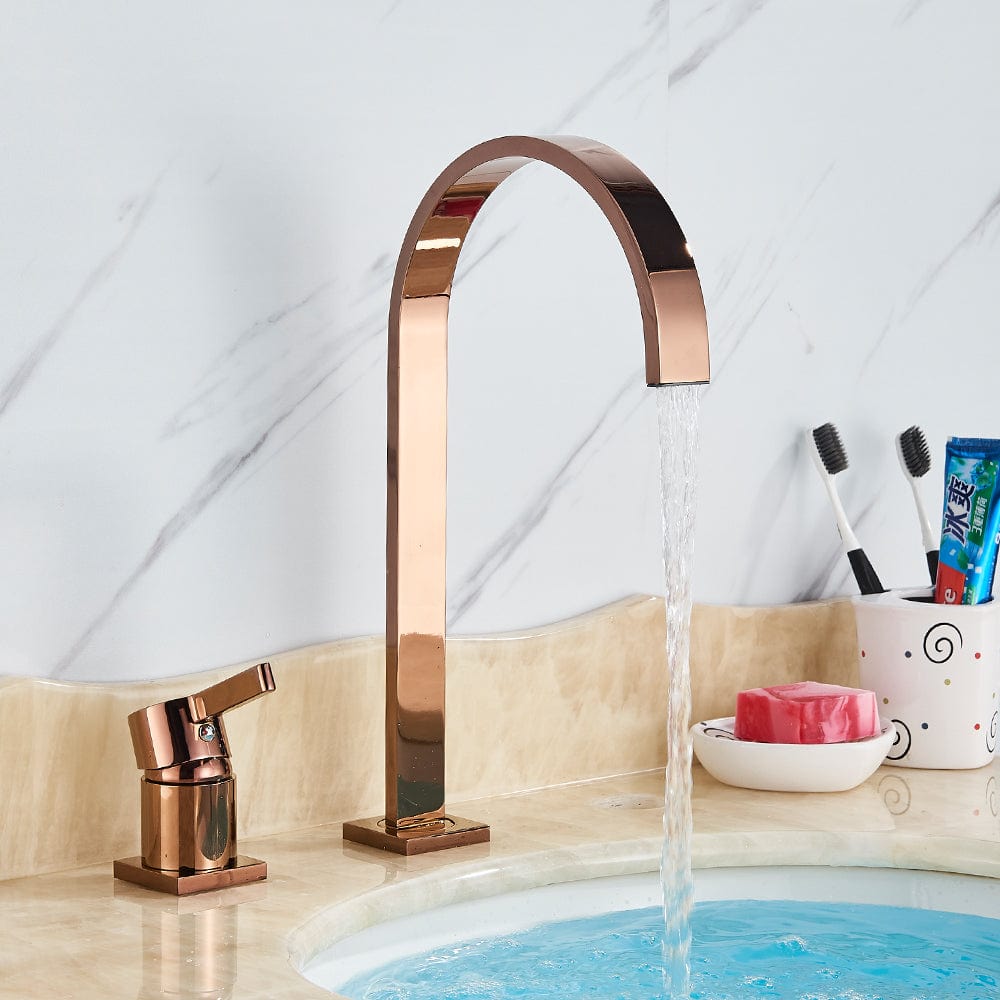 Baterie lavoar cu montare pe blat, cu monocomanda, rose gold