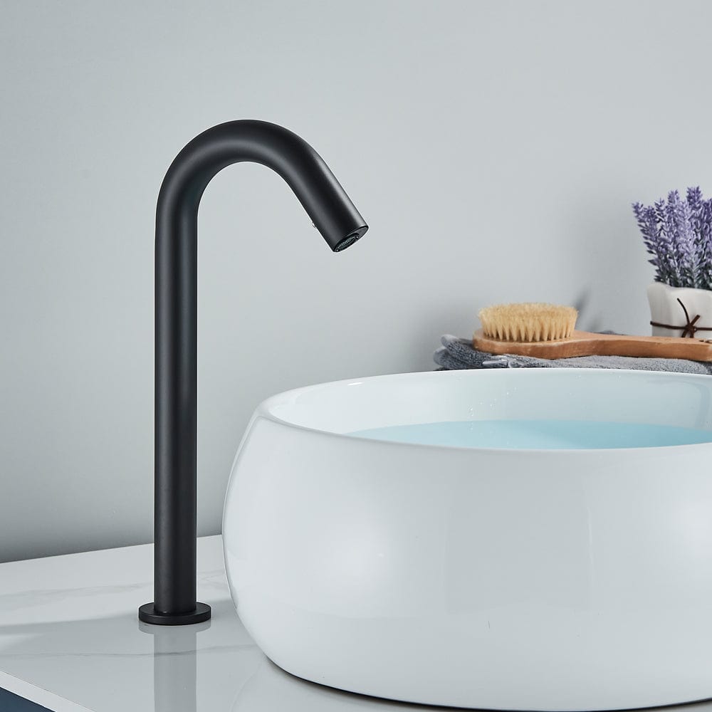 Baterie lavoar cu montare pe blat, cu senzor de pornire/oprire, negru mat