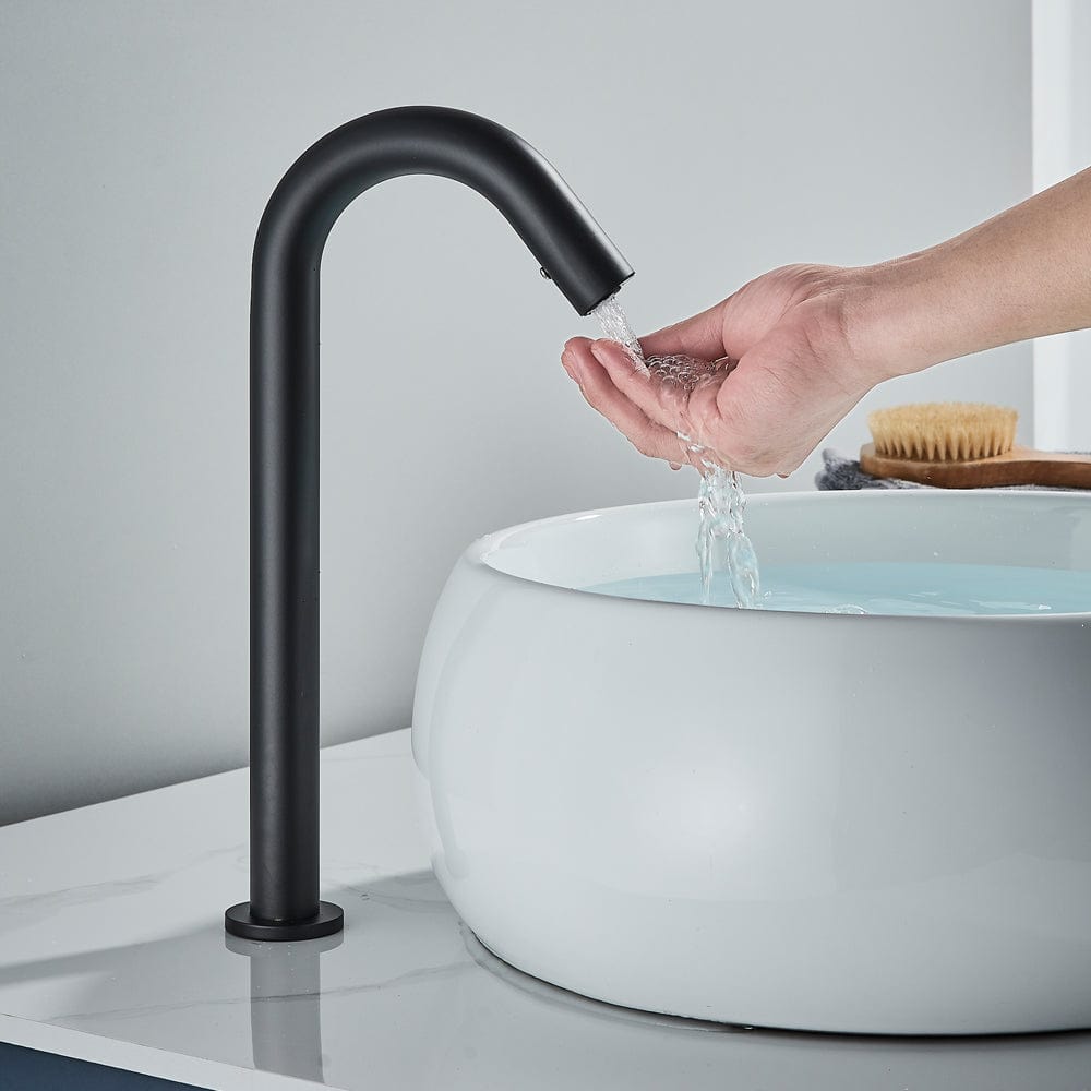 Baterie lavoar cu montare pe blat, cu senzor de pornire/oprire, negru mat