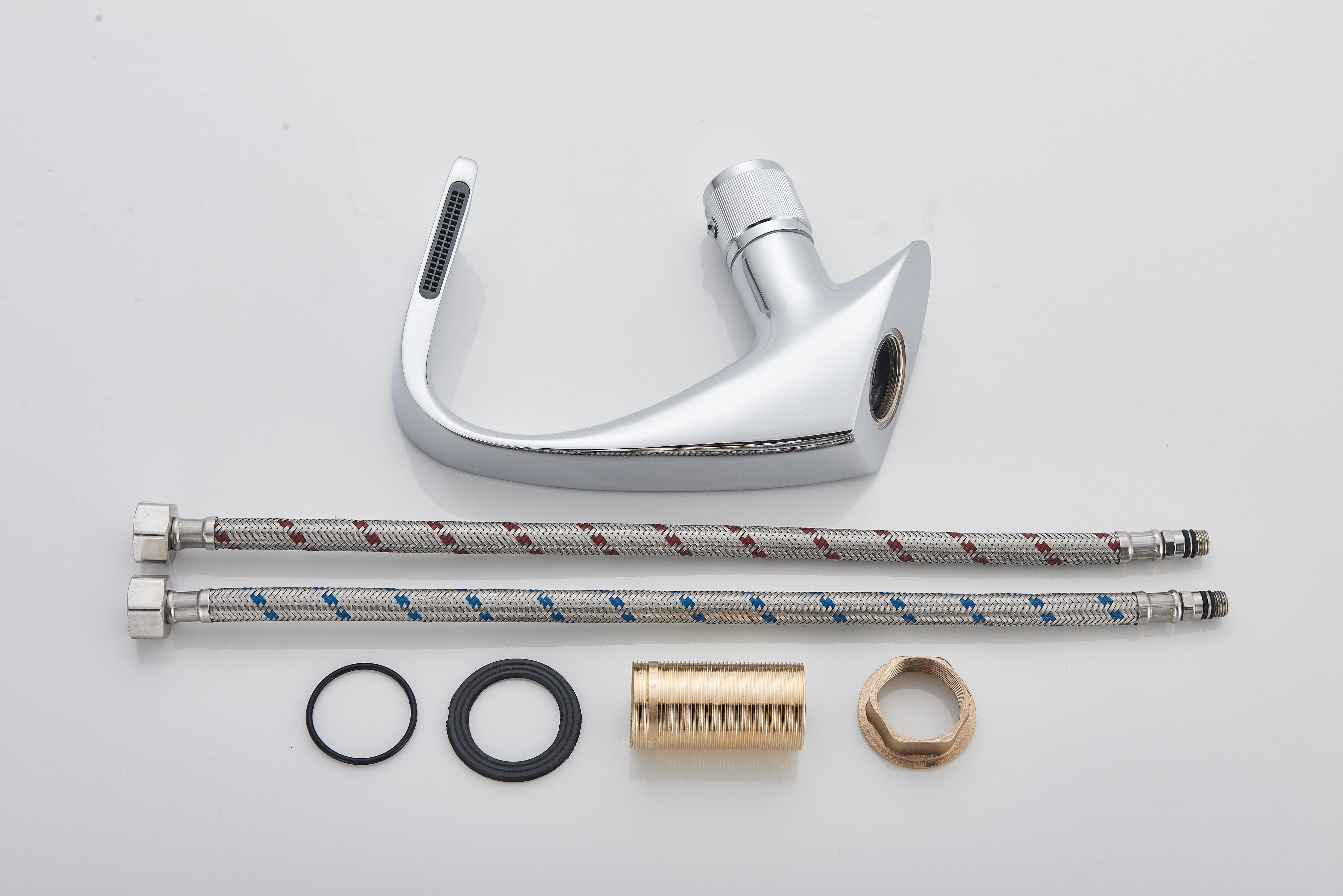 Baterie lavoar cu un singur maner si orificiu, tip cascada, argintiu lucios